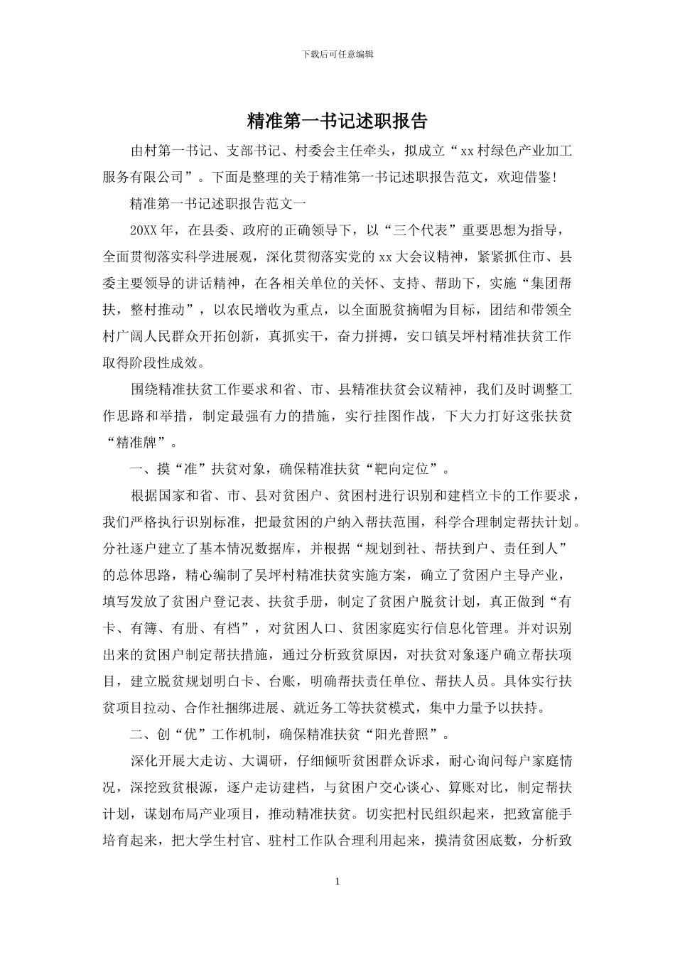 精准第一书记述职报告_第1页