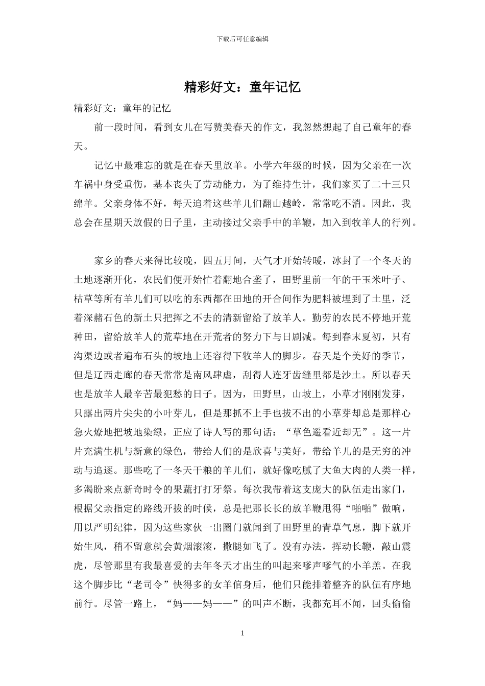 精彩好文：童年记忆_第1页