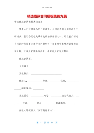 精选借款合同模板集锦九篇