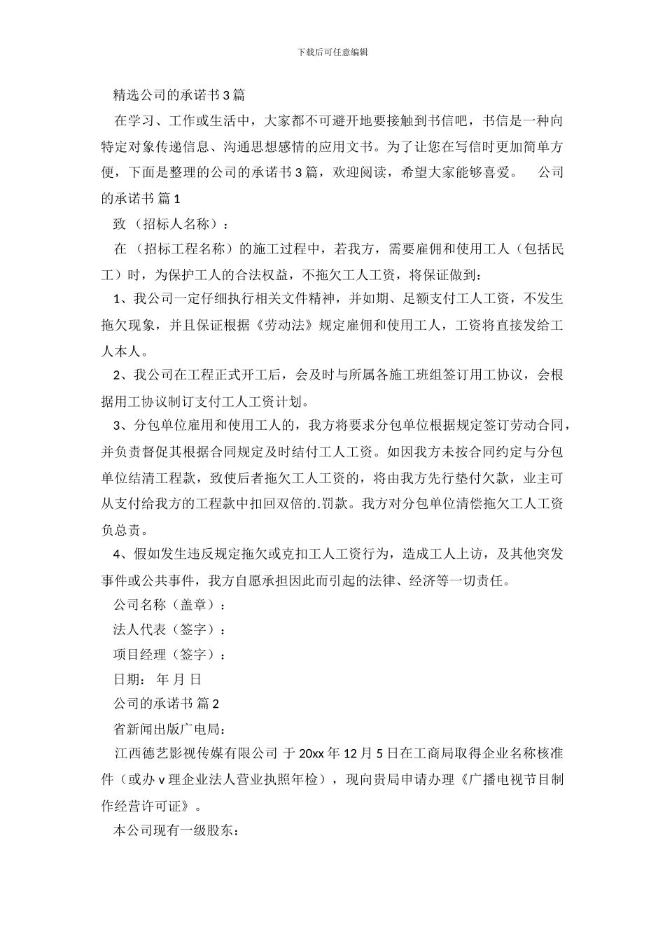 精选公司的承诺书3篇_第2页