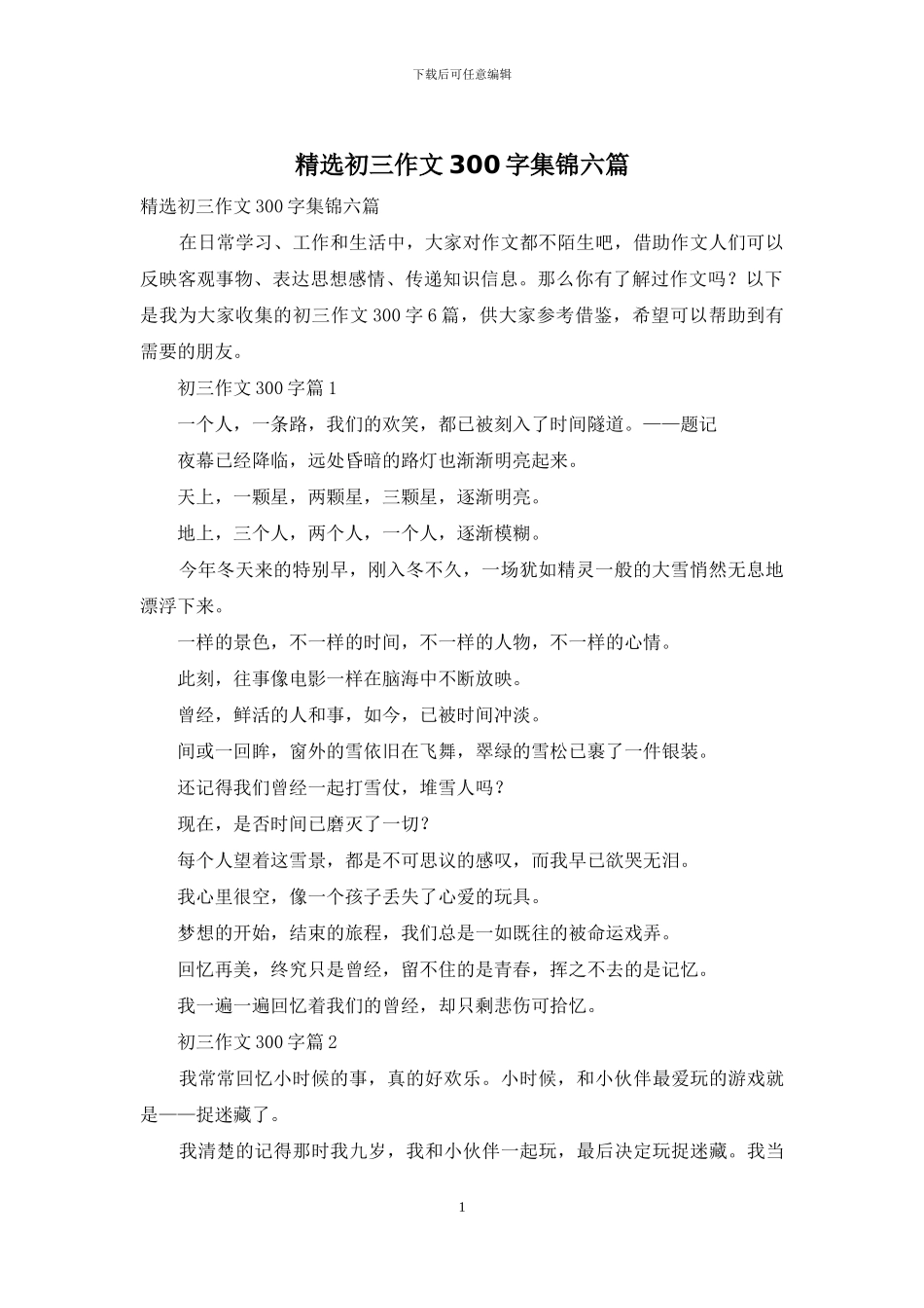 精选初三作文300字集锦六篇_第1页