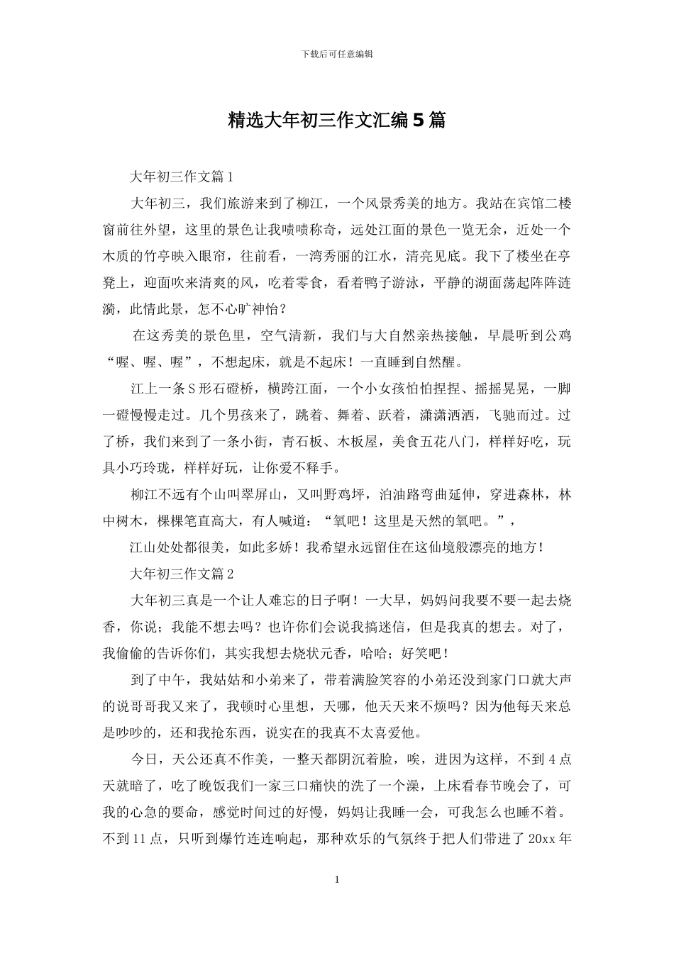 精选大年初三作文汇编5篇_第1页
