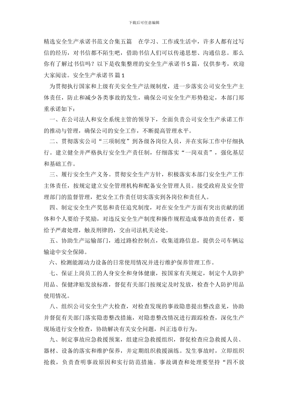 精选安全生产承诺书范文合集五篇_第2页