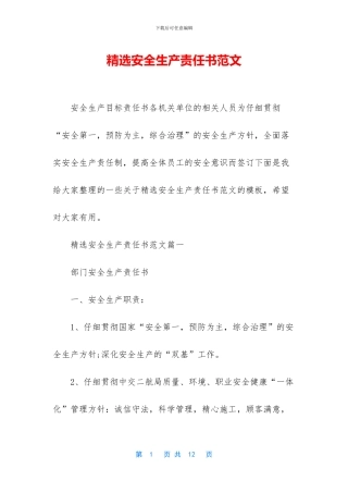 精选安全生产责任书范文