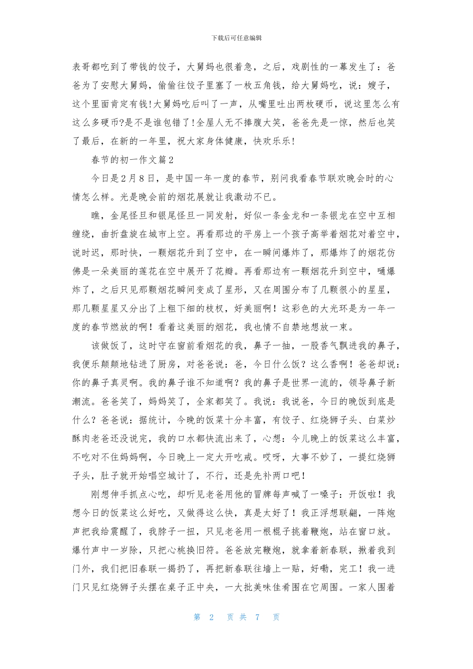 精选春节的初一作文合集七篇_第2页