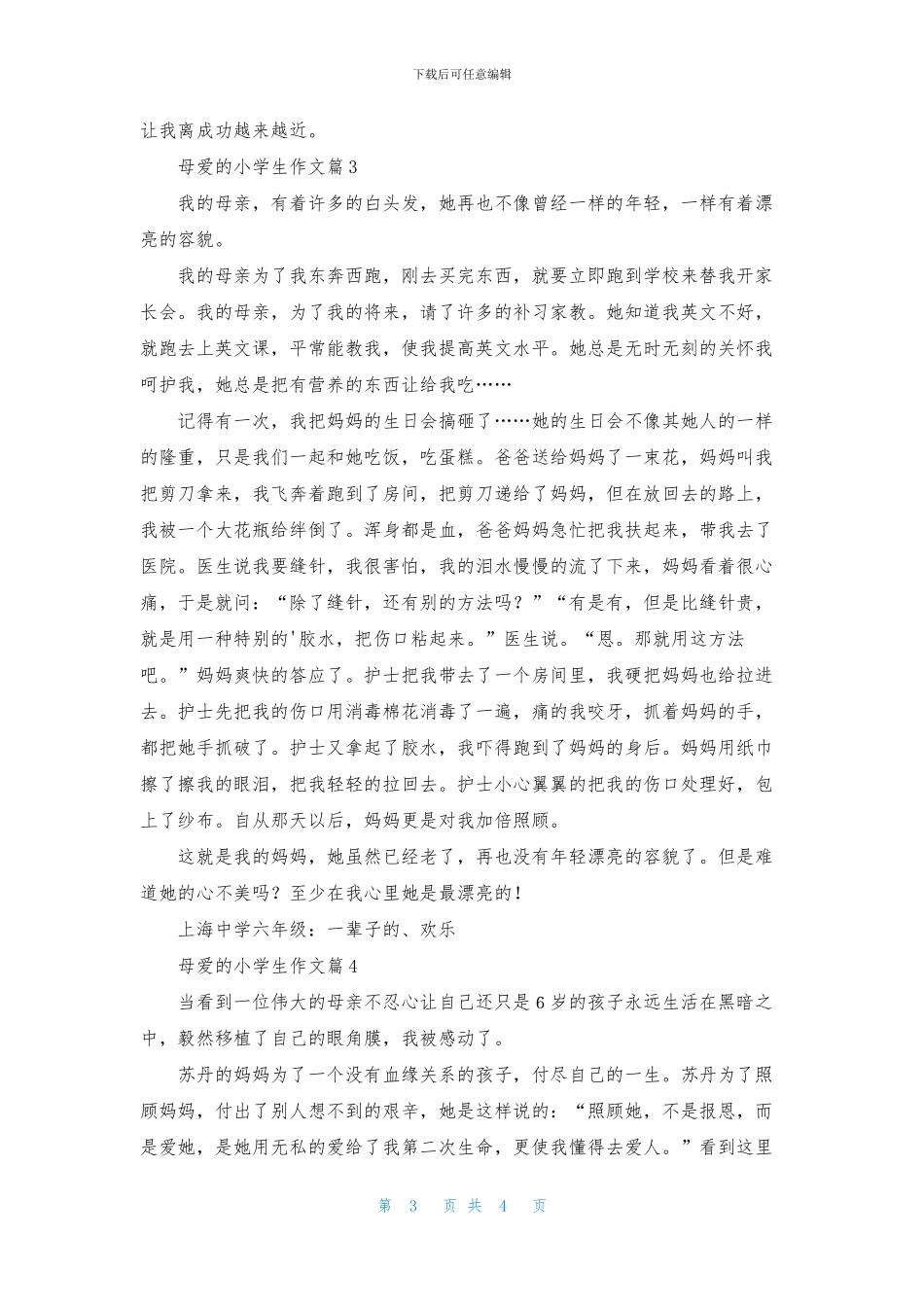 精选母爱的小学生作文四篇_第3页