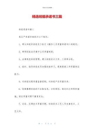 精选班组承诺书三篇