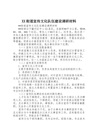 XX街道宣传文化队伍建设调研材料