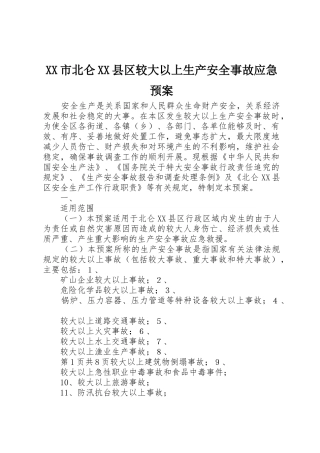 XX市北仑XX县区较大以上生产安全事故应急预案