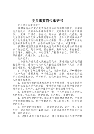党员重要岗位承诺书