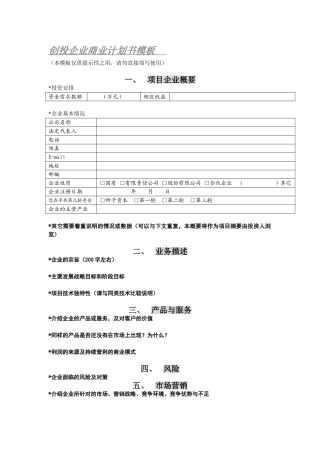 创投企业商业计划书模板方案