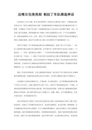 达喀尔周勇勇夺19名 帕拉丁车队缔造神话（1.31）