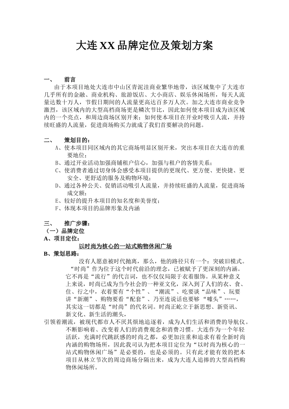 大连XX品牌定位及策划方案_第1页