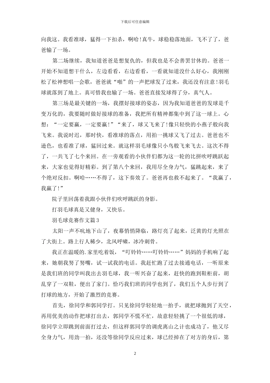 精选羽毛球比赛作文五篇_第2页