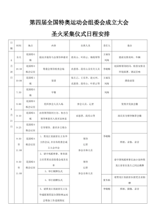 第四届全国特奥运动会组委会成立大会和圣火采集仪式日程安排