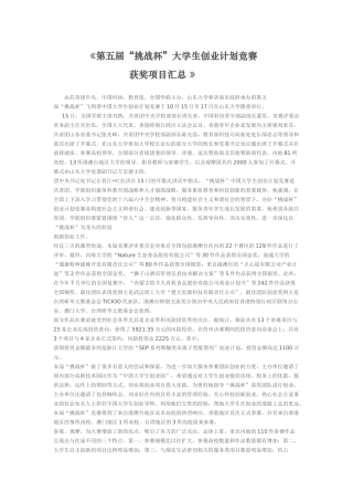 第五届“挑战杯”大学生创业计划竞赛获奖项目汇总