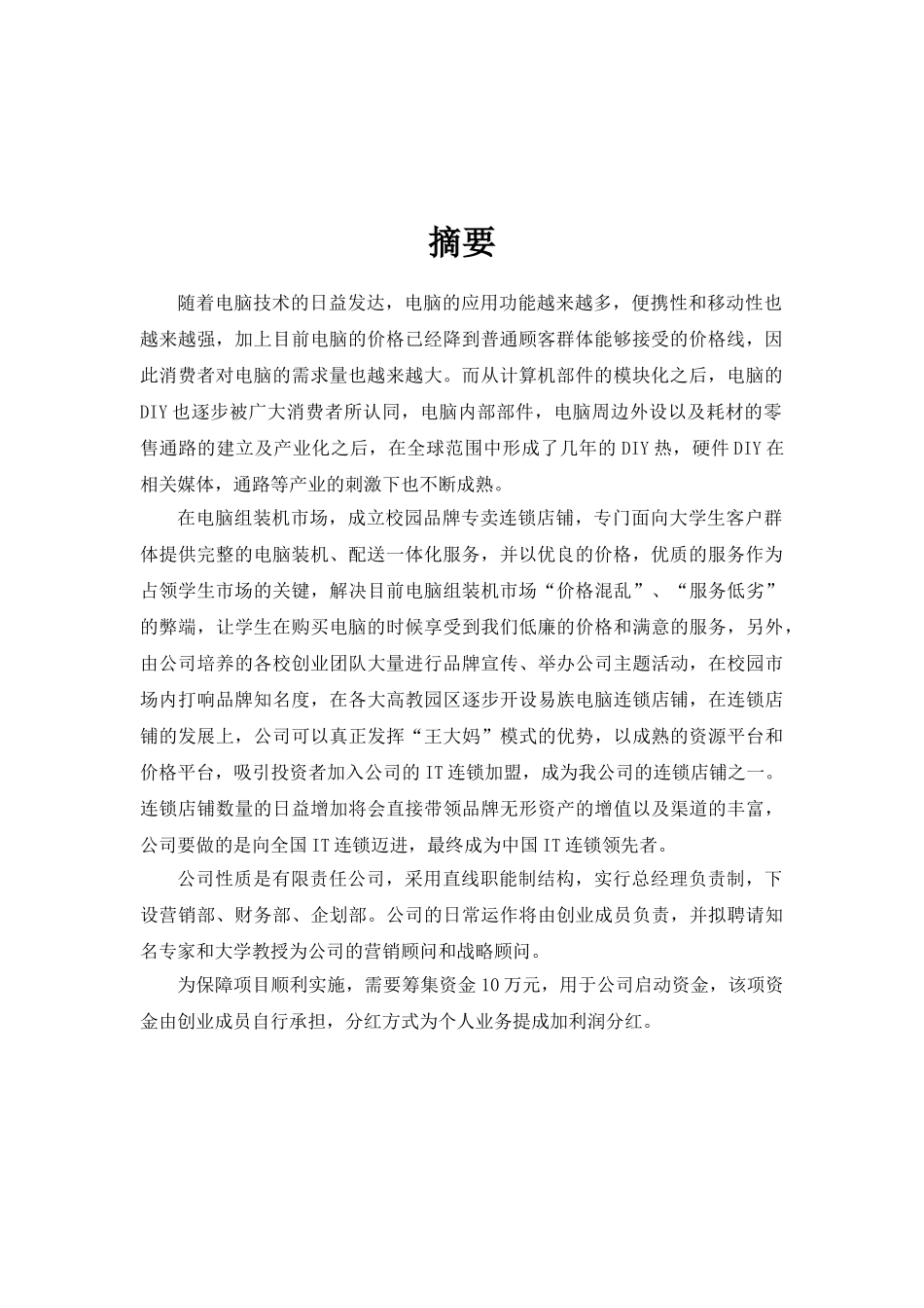 电脑公司创业计划书_第3页