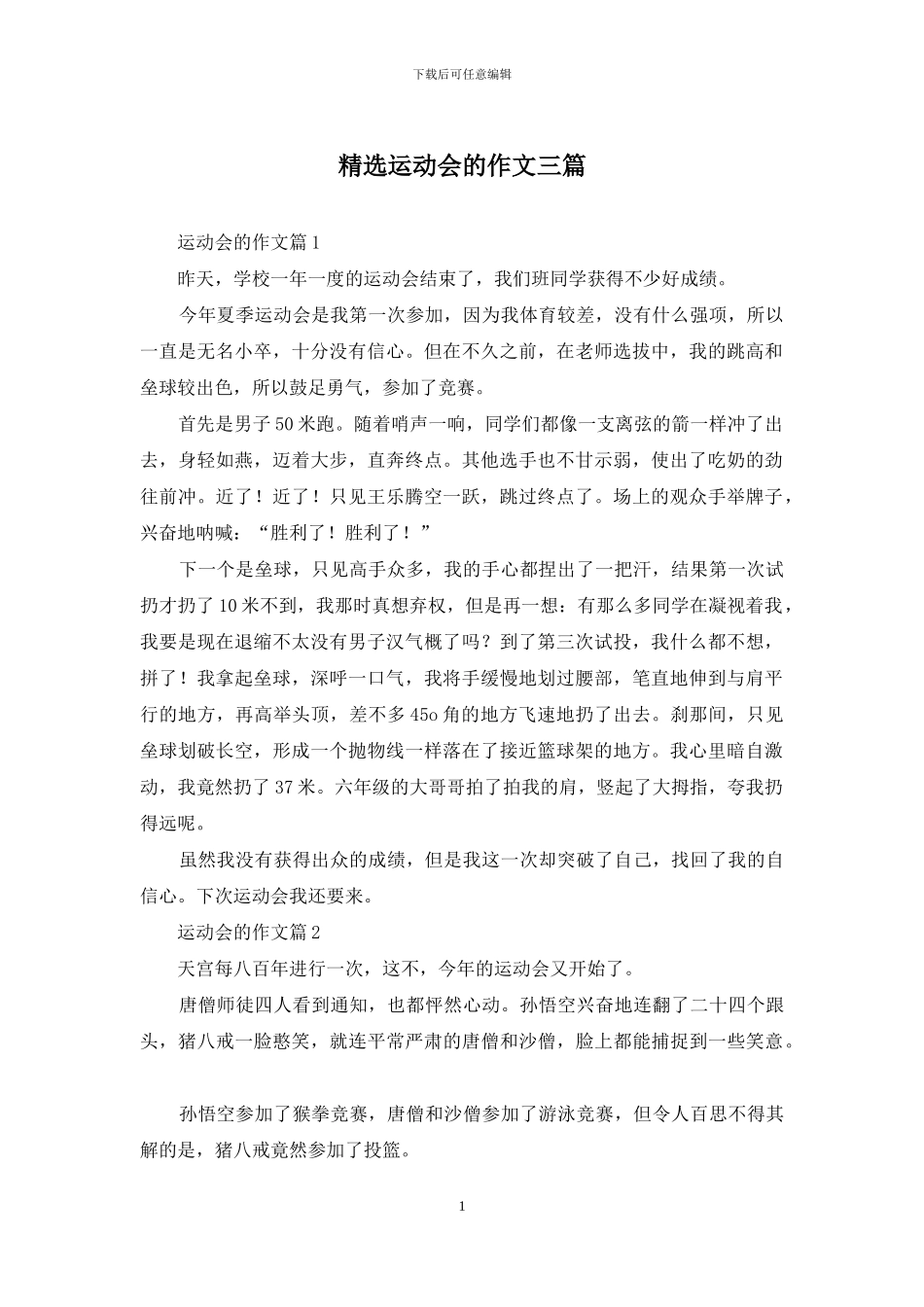 精选运动会的作文三篇_第1页