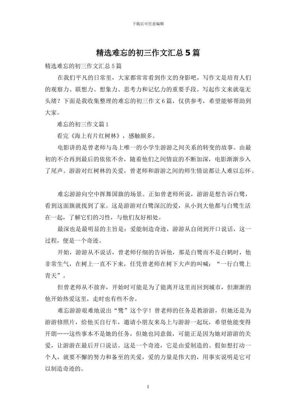 精选难忘的初三作文汇总5篇_第1页