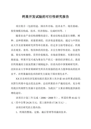 钙果开发试验的可行性研究报告