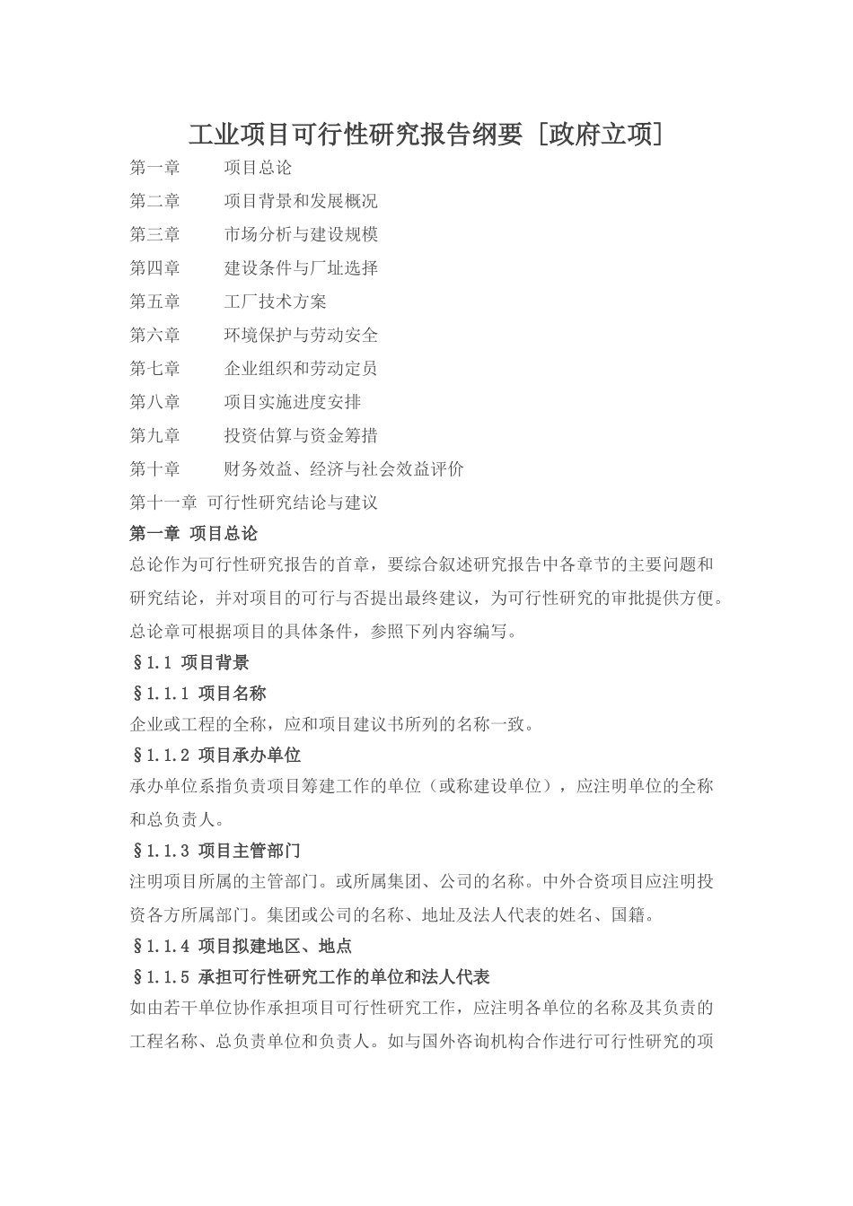 工业项目可行性研究报告纲要_第1页