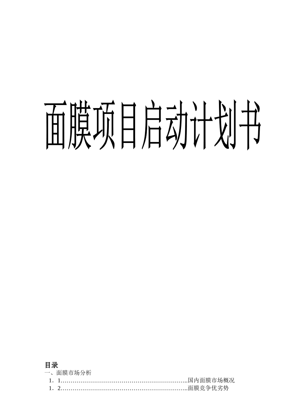 公司项目(面膜)启动计划书文档_第1页