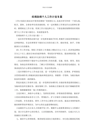 经理助理个人工作计划5篇