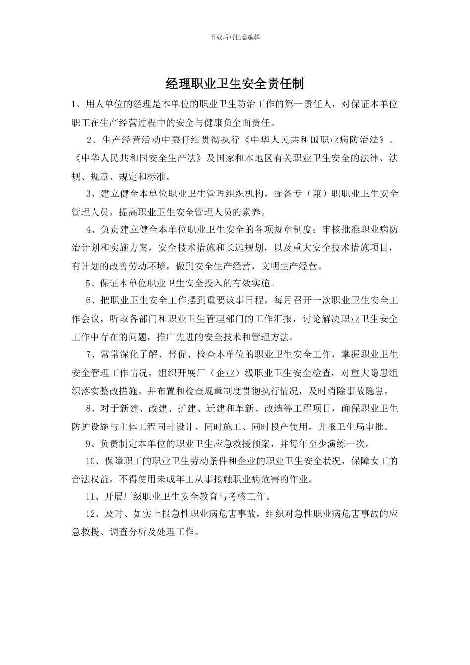 经理职业卫生安全责任制_第1页