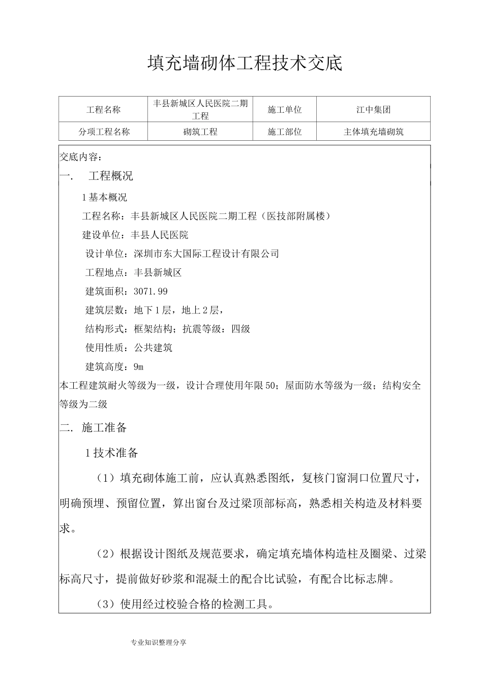 填充墙砌体工程技术交底大全__第1页