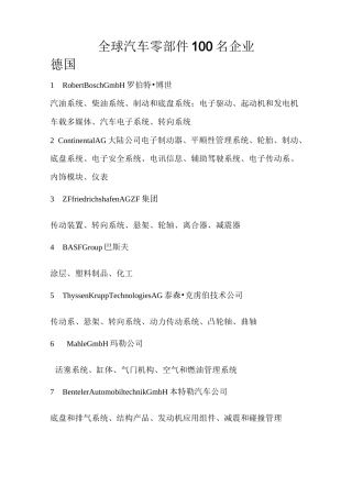 (整理)国内外汽车零部件企业百强