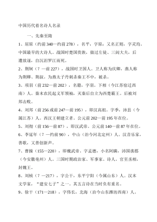 中国历代著名诗人名录