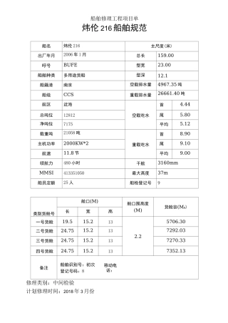 船舶修理工程项目单