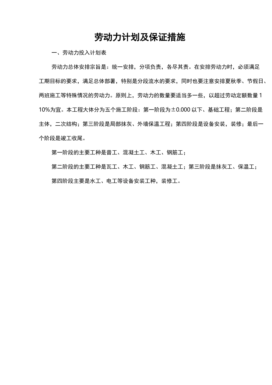 劳动力计划及保证措施_第1页