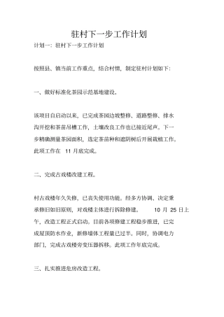 驻村下一步工作计划
