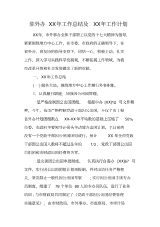 驻外办XX年工作总结及XX年工作计划