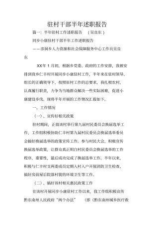 驻村干部半年述职报告