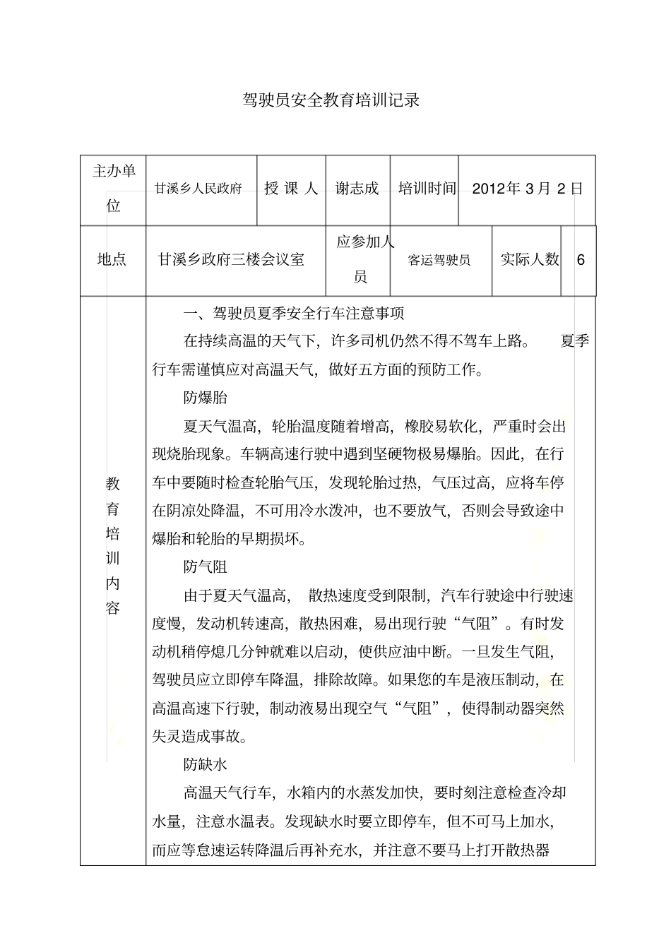 驾驶员安全教育培训记录第一季度_第2页
