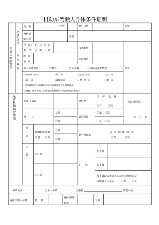 驾驶证体检表