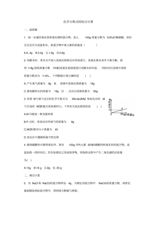鲁教版化学九年级上册化学方程式的综合计算