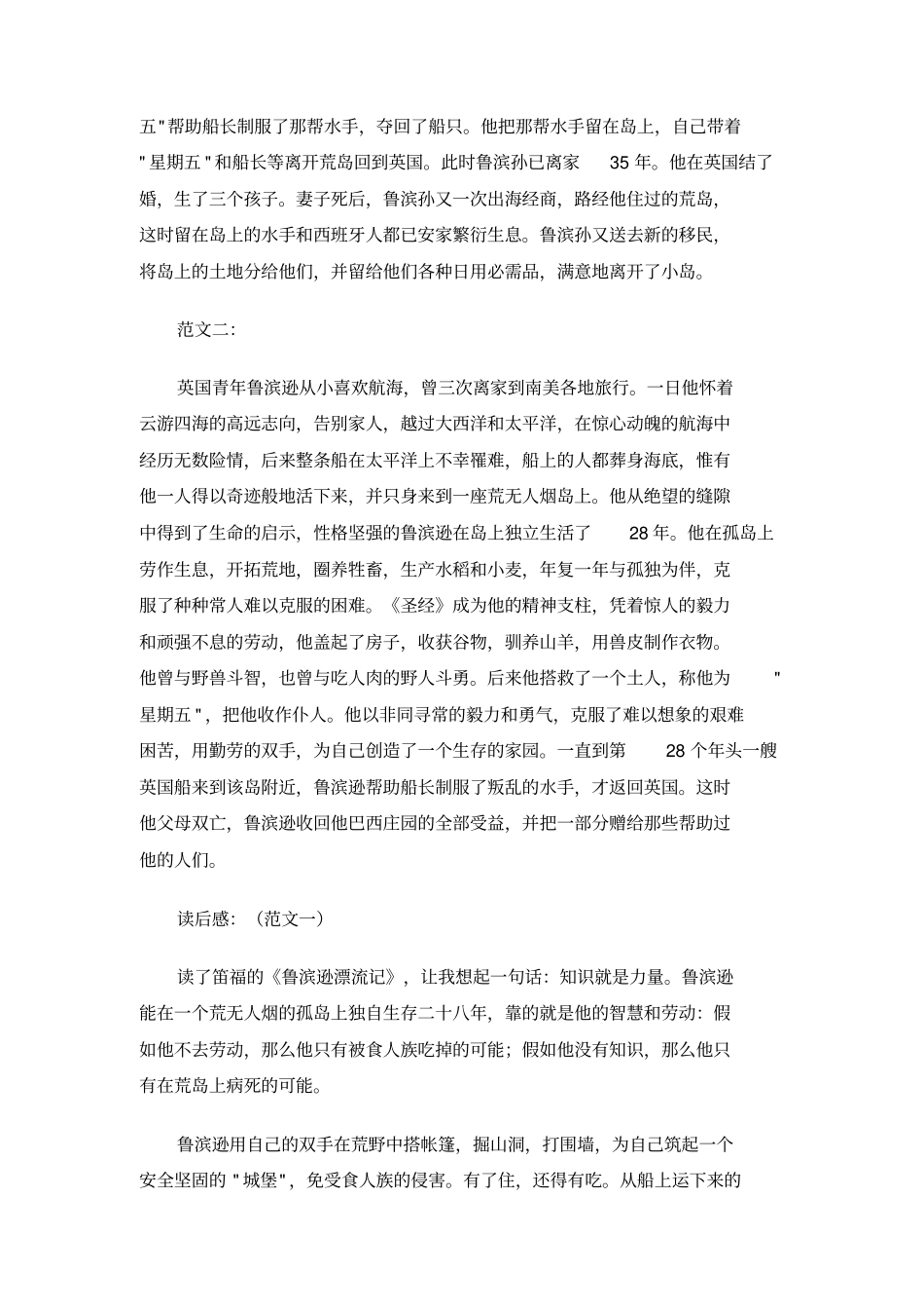 鲁滨逊漂流记读书笔记_第3页