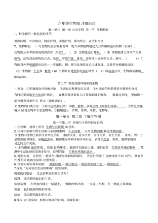 鲁科版六年级生物上册知识点汇总
