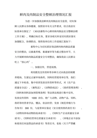 鲜肉及肉制品安全整顿治理情况汇报