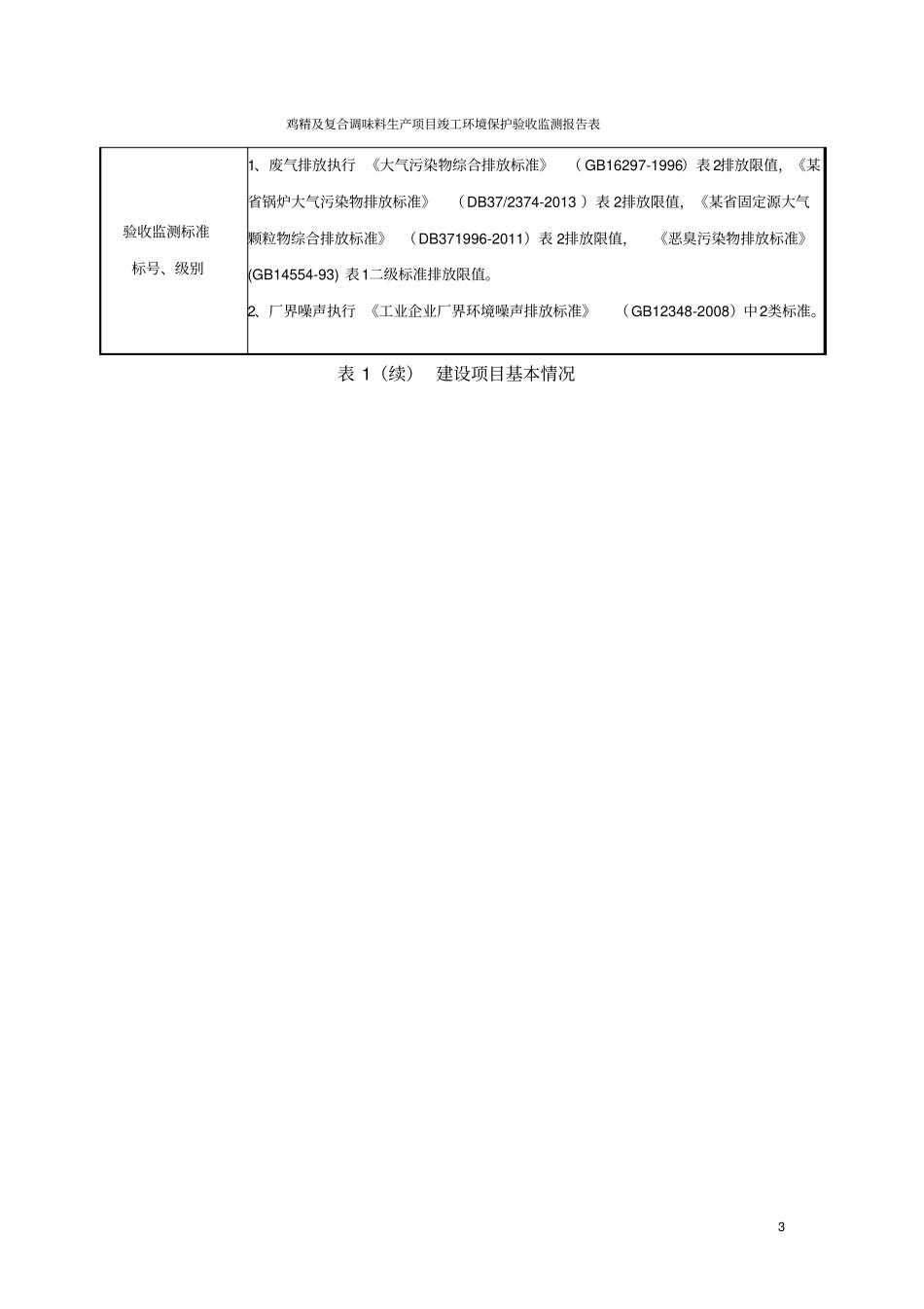 鸡精及复合调味料生产项目竣工环境保护验收监测报告表_第3页