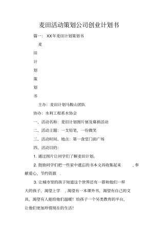 麦田活动策划公司创业计划书