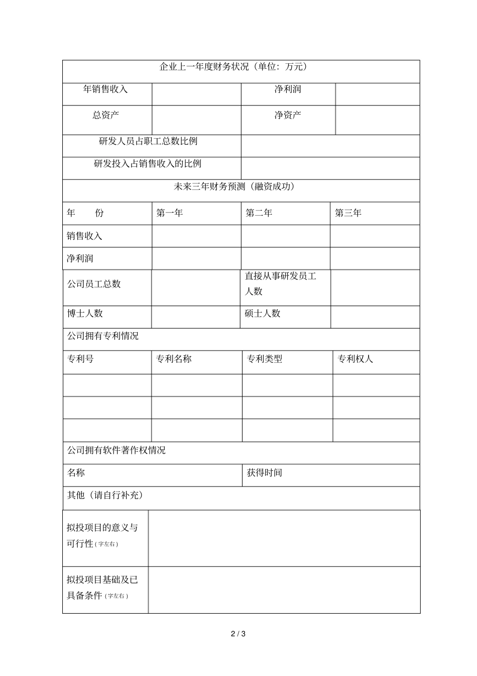 黄山天使投资基金申报项目摸底调查表_第2页