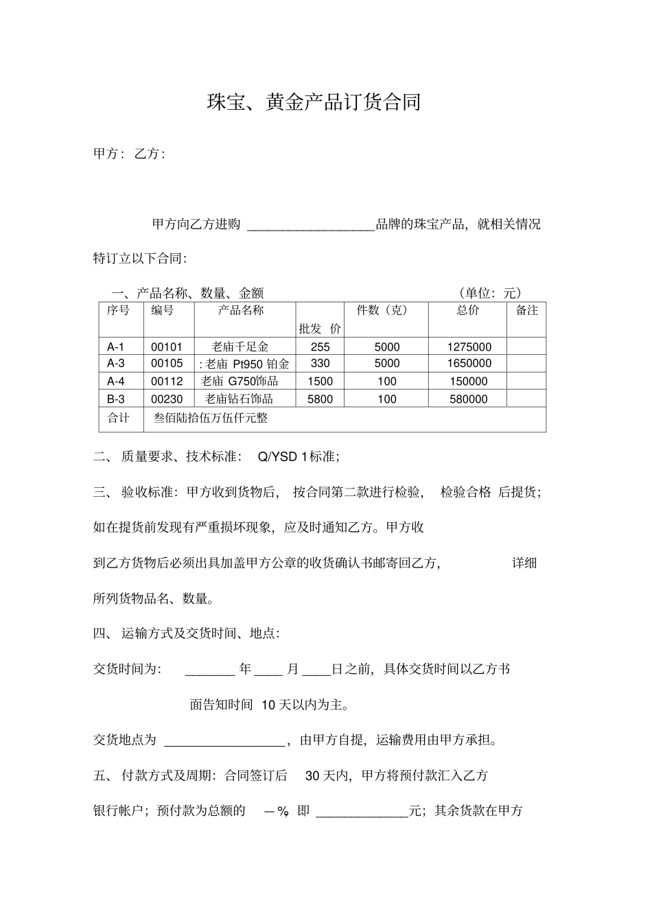 黄金珠宝购销合同_第1页