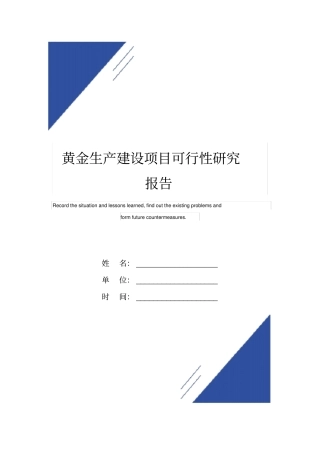 黄金生产建设项目可行性研究报告范本样本