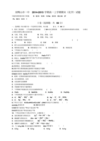 黑龙江双鸭山一中高一上学期期末考试化学