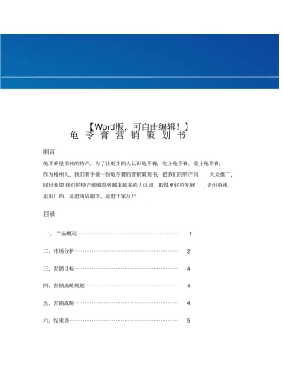 龟苓膏营销策划书推广营销策划方案策划书案例