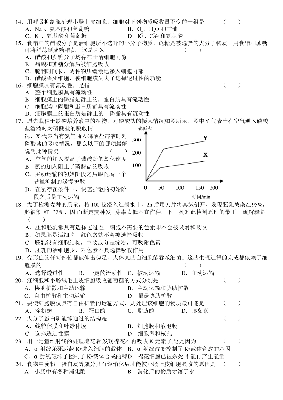 --细胞的物质输入和输出练习题_第2页